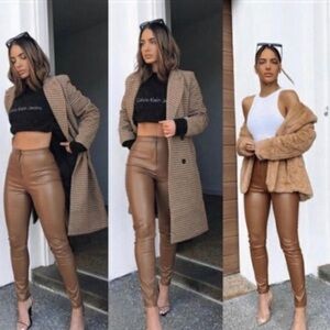 NWT Zara Faux Leather High Waisted Leggings in Camel - Size M (NWT)